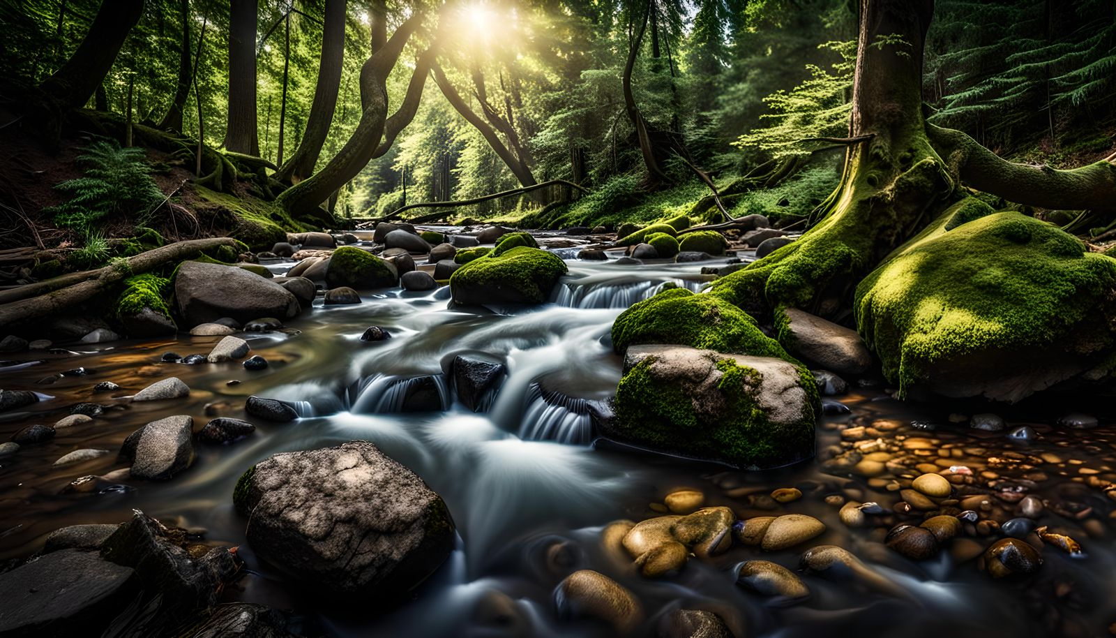 Babbling Brook Flows Through Grandiose Forest