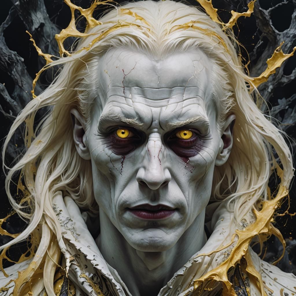 Menacing Pale Man with Yellow Hair, Detailed Digital Art