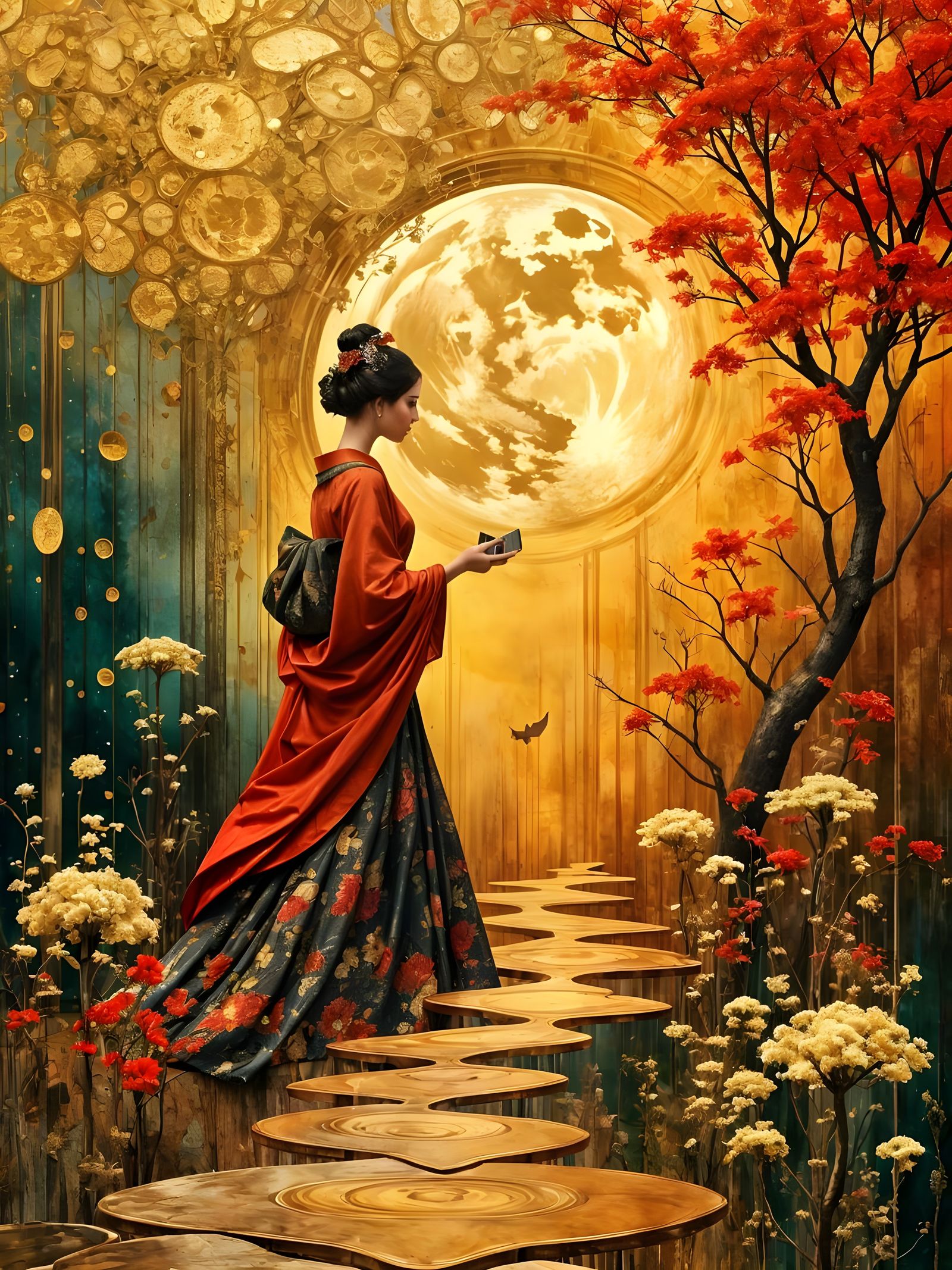 Geisha Portrait in Abstract Expressionist Style