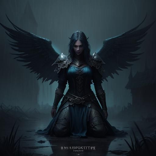 Shackled Figure with Wings in Dark Fantasy Style