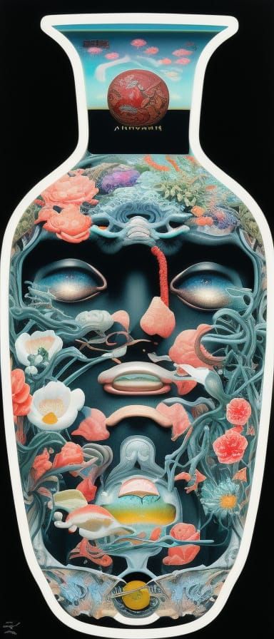 Surreal Anatomical Forms in Alien Koi Landscape