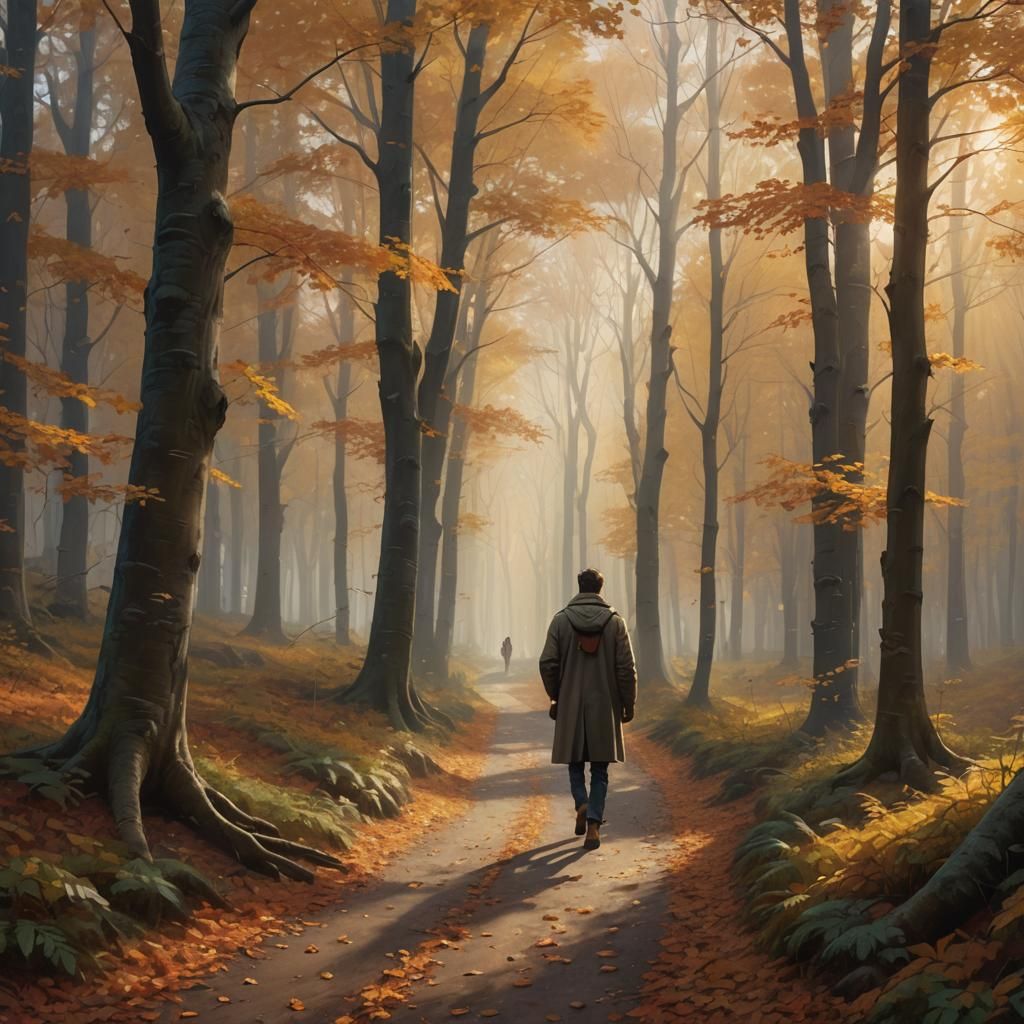 Autumn Forest Path: Cinematic Digital Landscape Painting