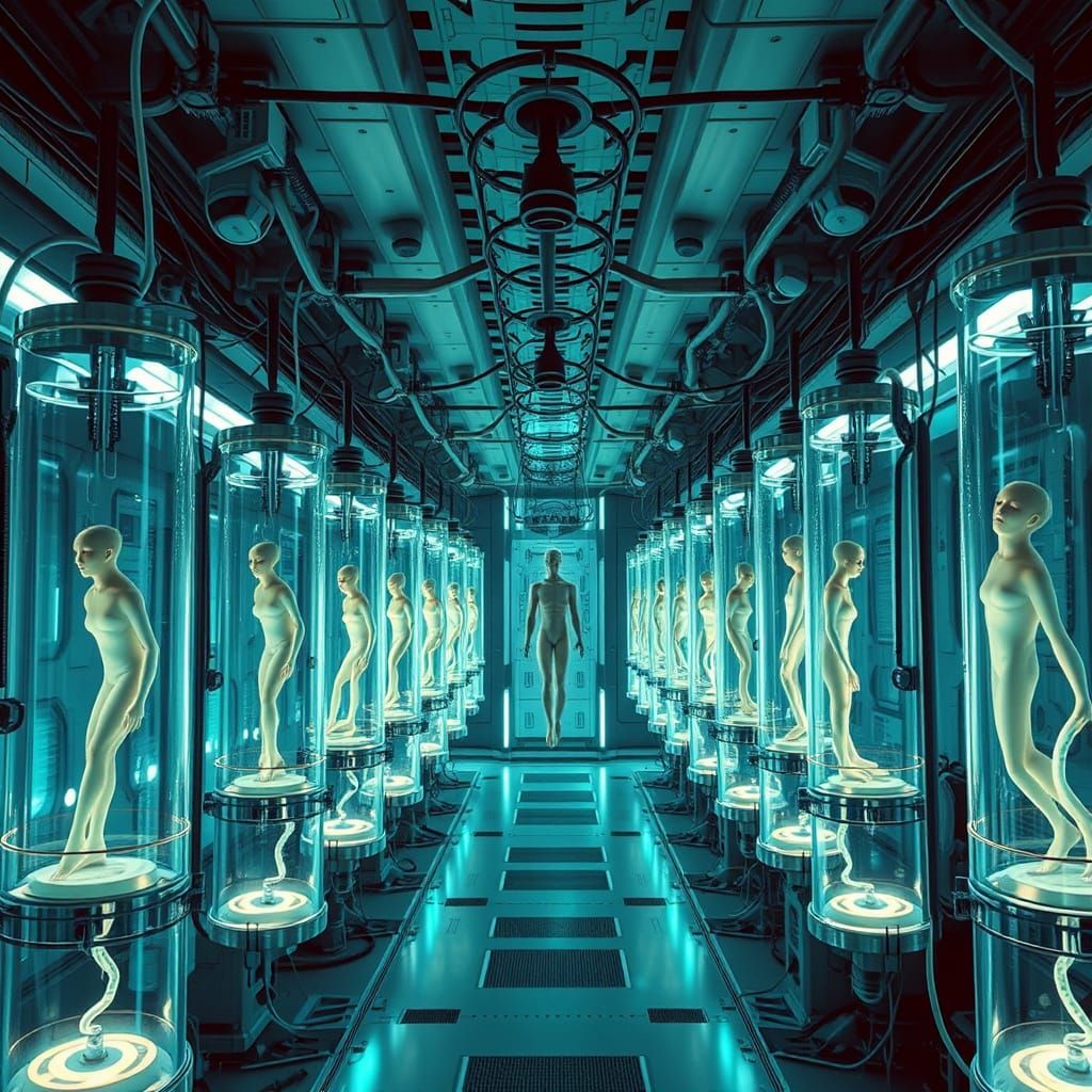 Advanced Cloning Vats in a Futuristic Laboratory