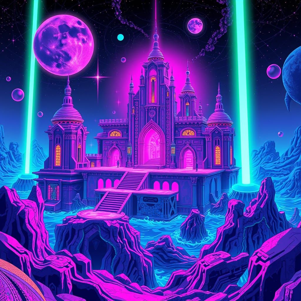 Psychedelic Ocean Temple with Escher Architecture