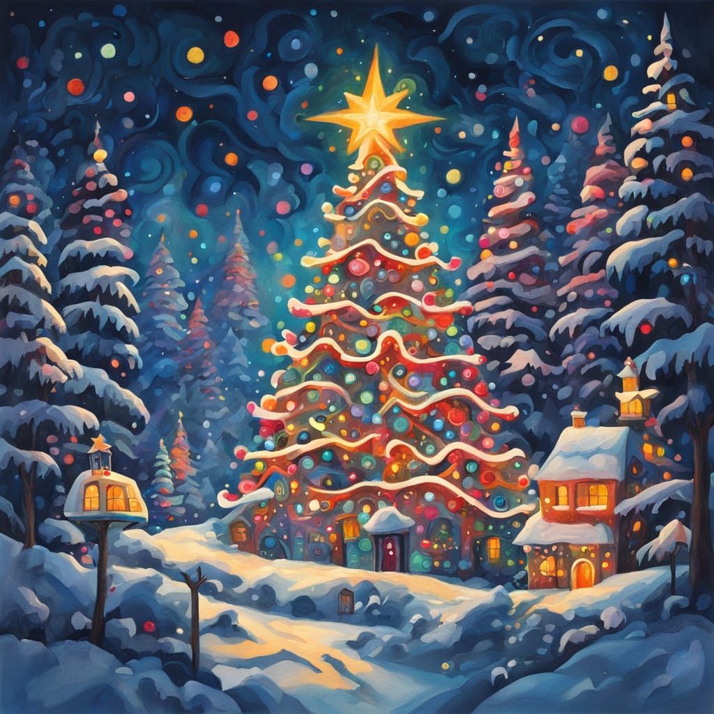 Surreal Christmas Wonderland in Vibrant Colors