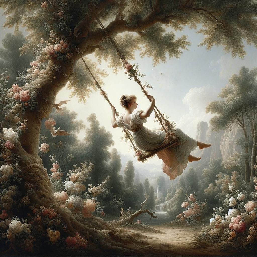 Woman on Swing: Rococo Oil Painting