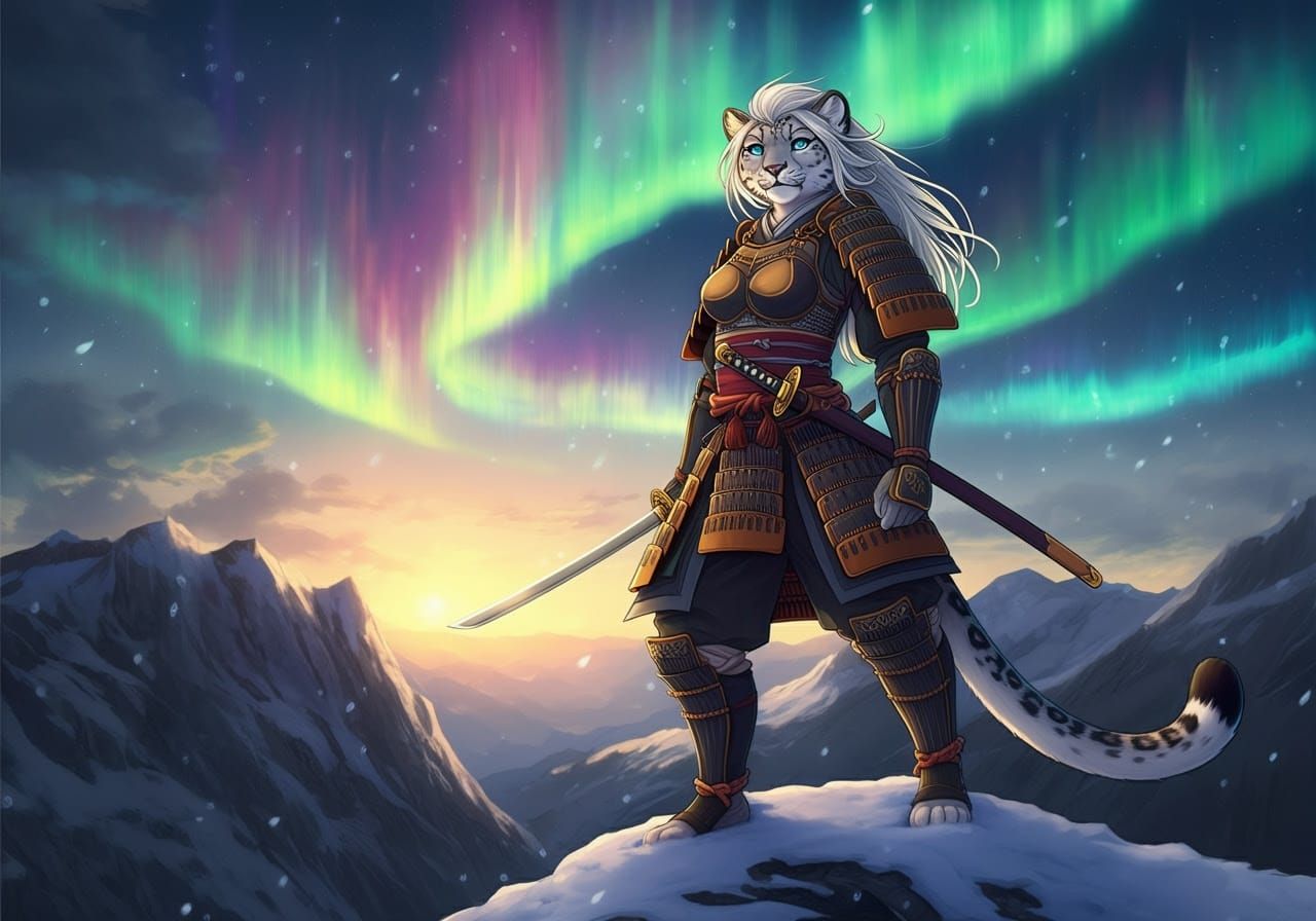 Snow Leopard Samurai Warrior