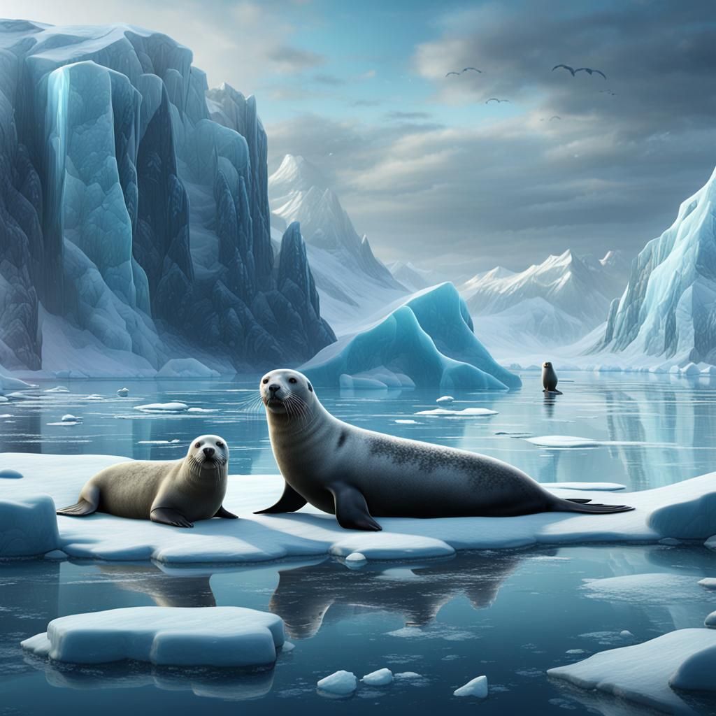 Seals on Arctic Ice: Detailed Matte Painting
