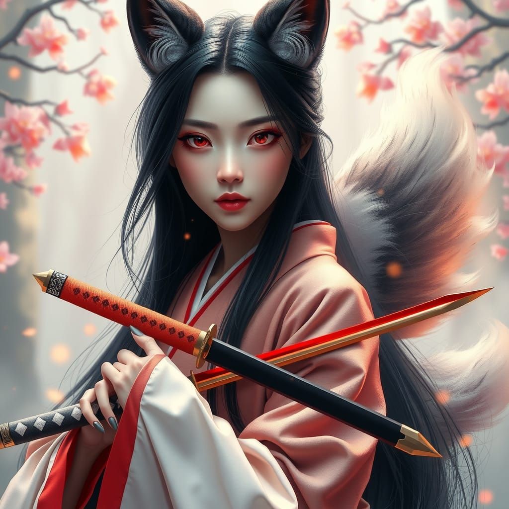 Mystical Kitsune Portrait in Elegant Kimono