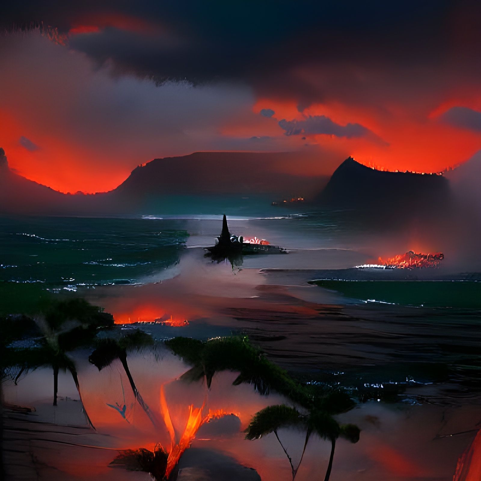 Sinister Hawaii Landscape in Fantasy Art Style