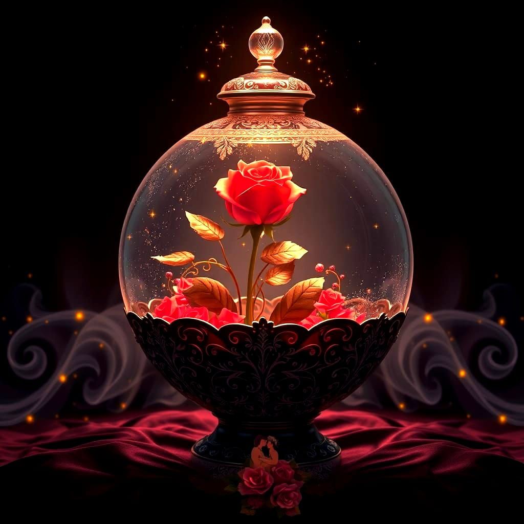 Red Rose Heart Symbol in Glass Bowl