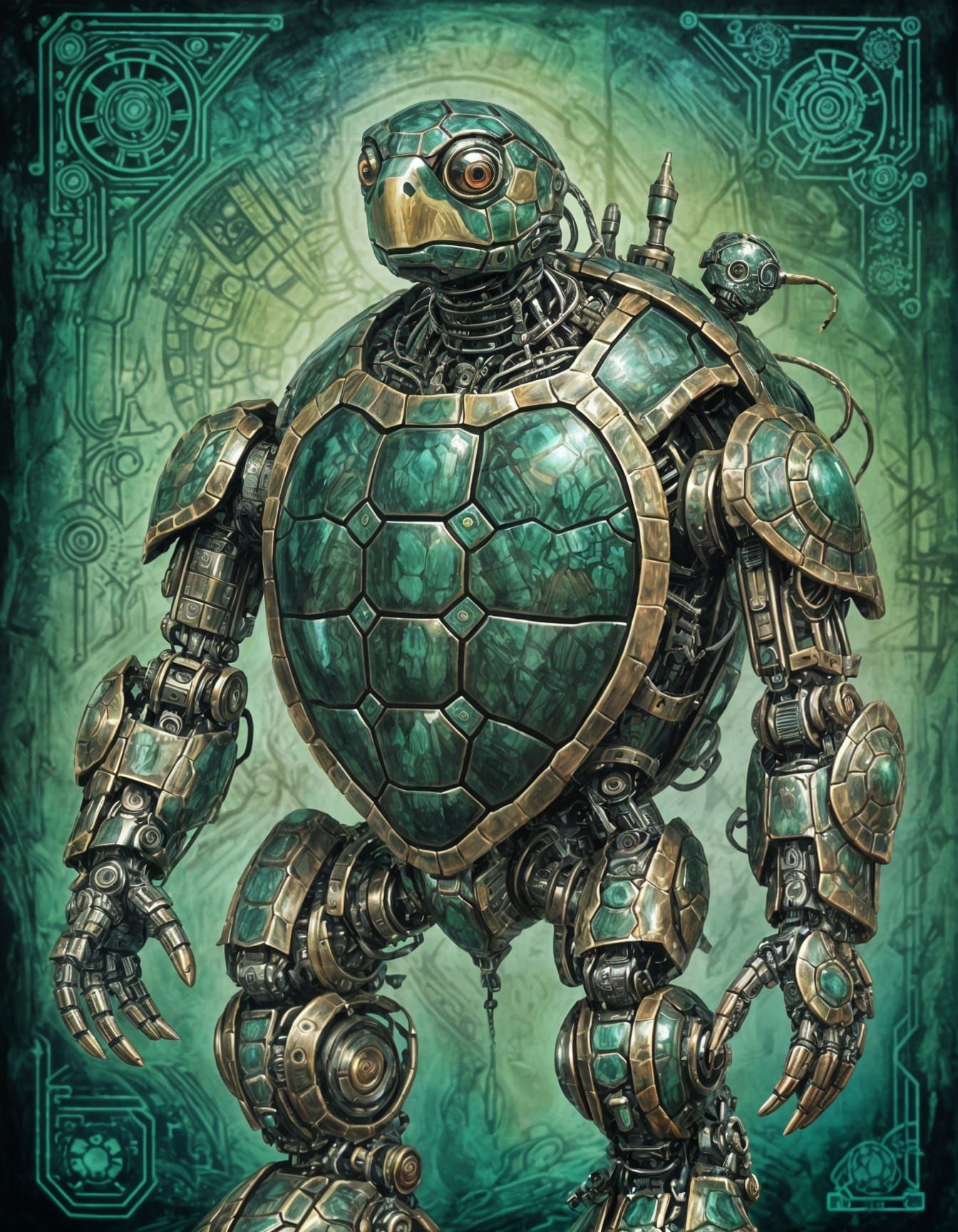 Steampunk Robot Turtle in Giger-Inspired Dreamscape