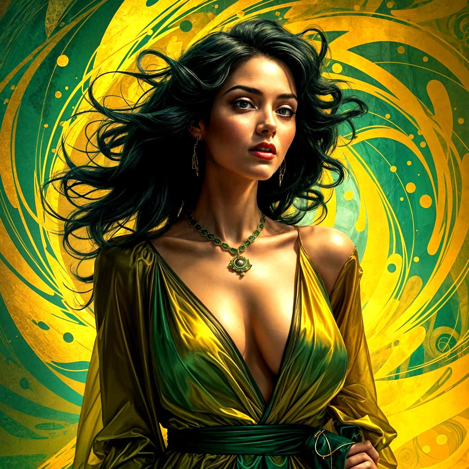 Abstract Gold and Emerald Green Digital Painting