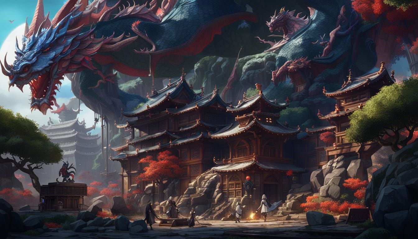 Magical Dragon Girls in Detailed Digital Painting