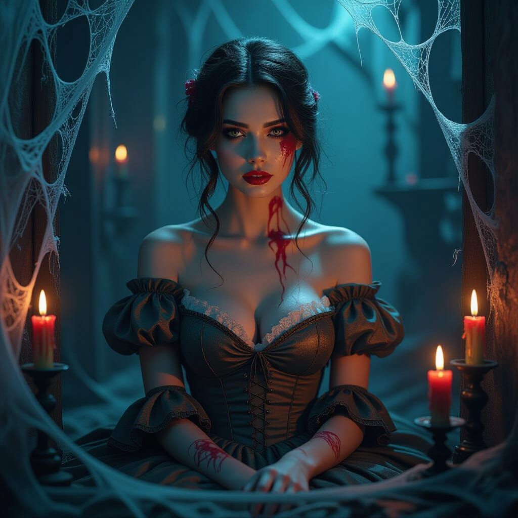 Surreal Melting Woman Portrait in Gothic Horror House