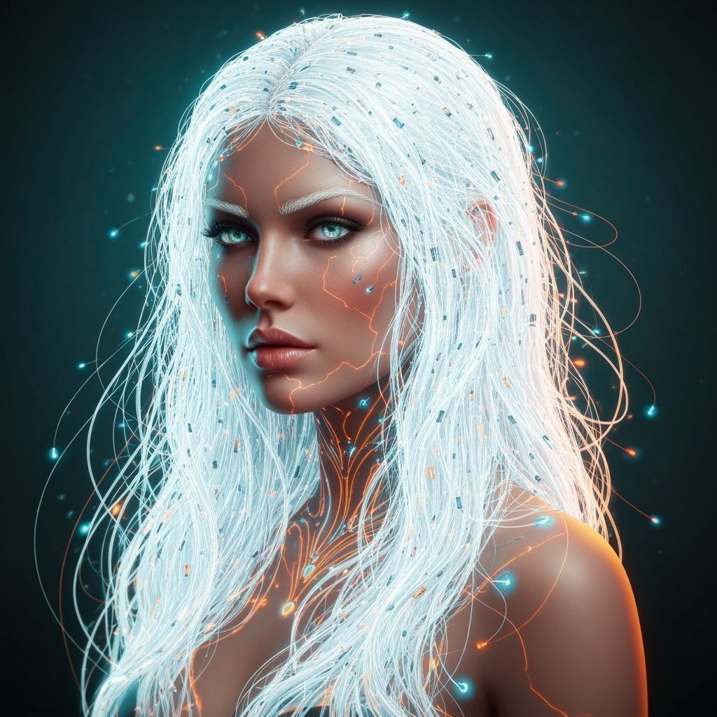 Electrifying Woman with Glowing Circuit Hair