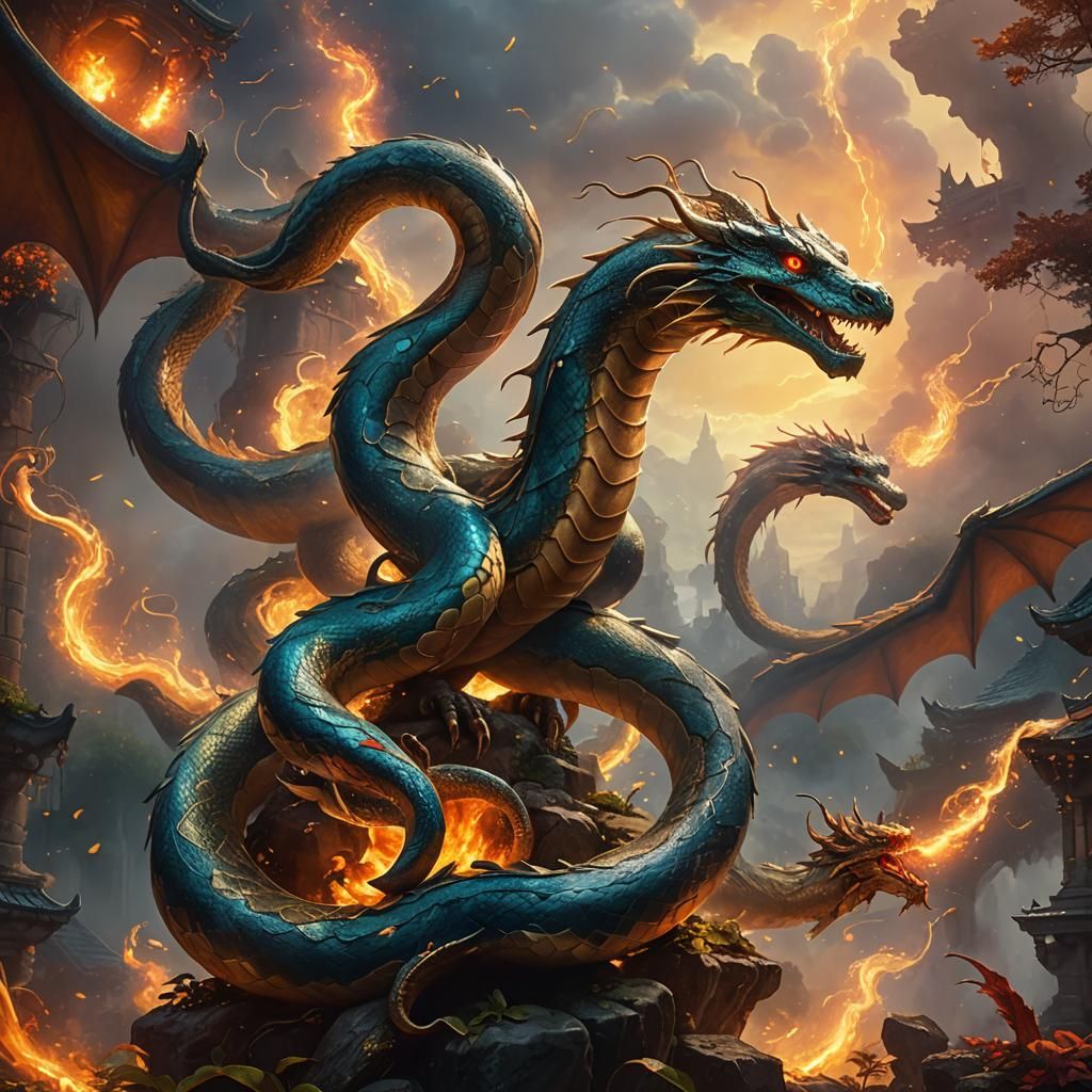 Dragon-Snake Hybrid in Mystical Golden Light