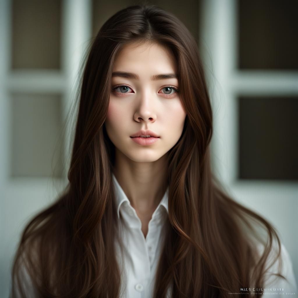 Portrait of a Beautiful Korean Girl with Perfect Features