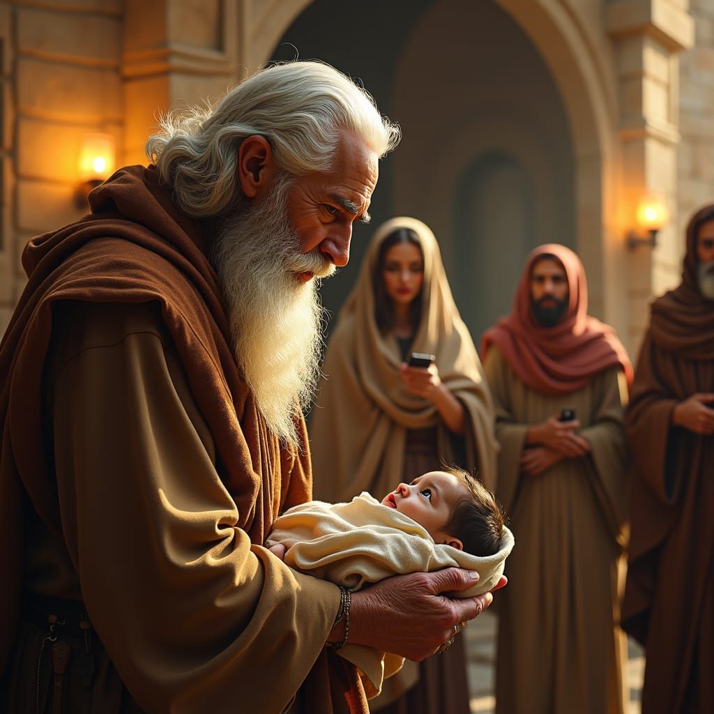 Simeon's Encounter with Baby Jesus in Jerusalem Temple