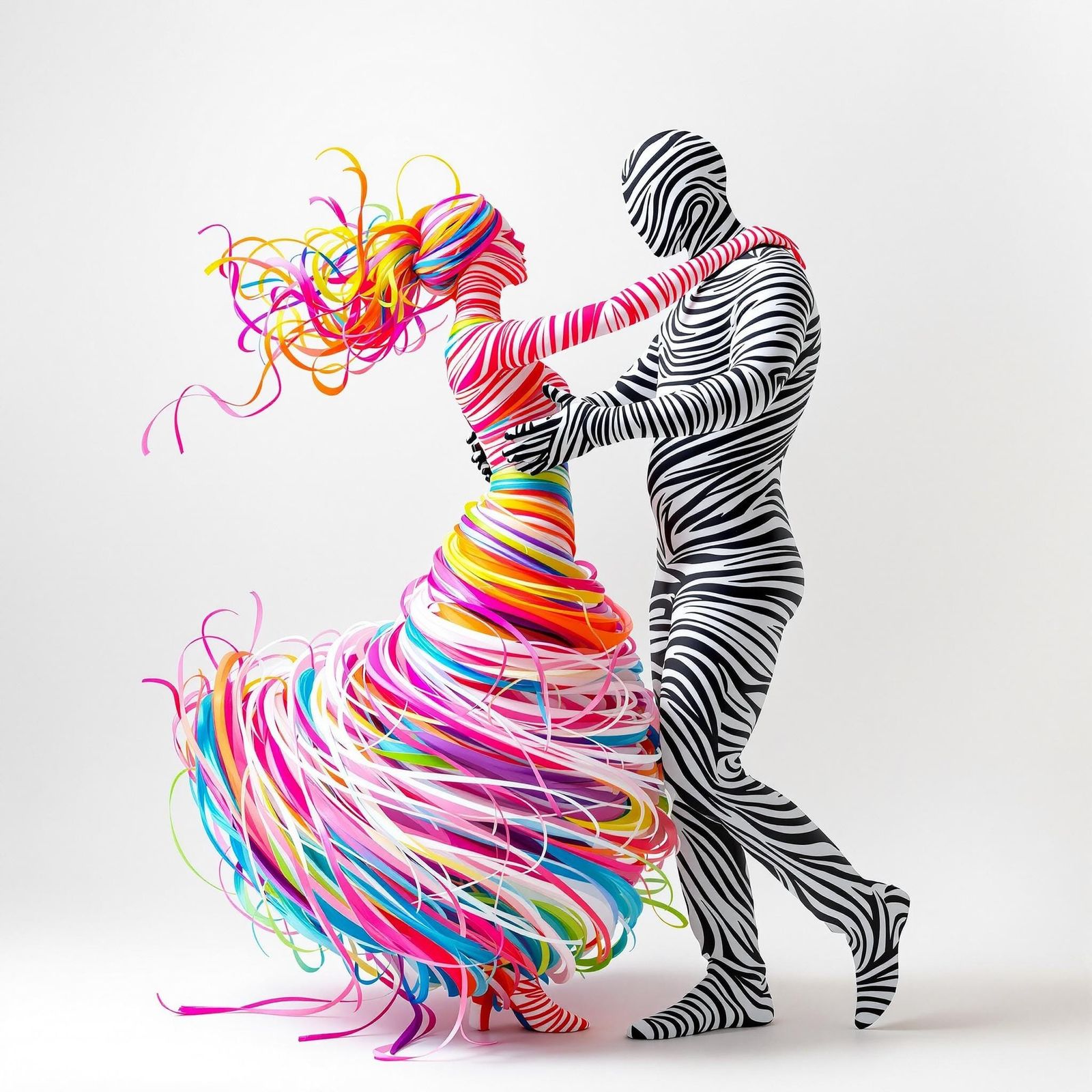 Whimsical Candyfloss Couples Dancing in Colour and Black and...