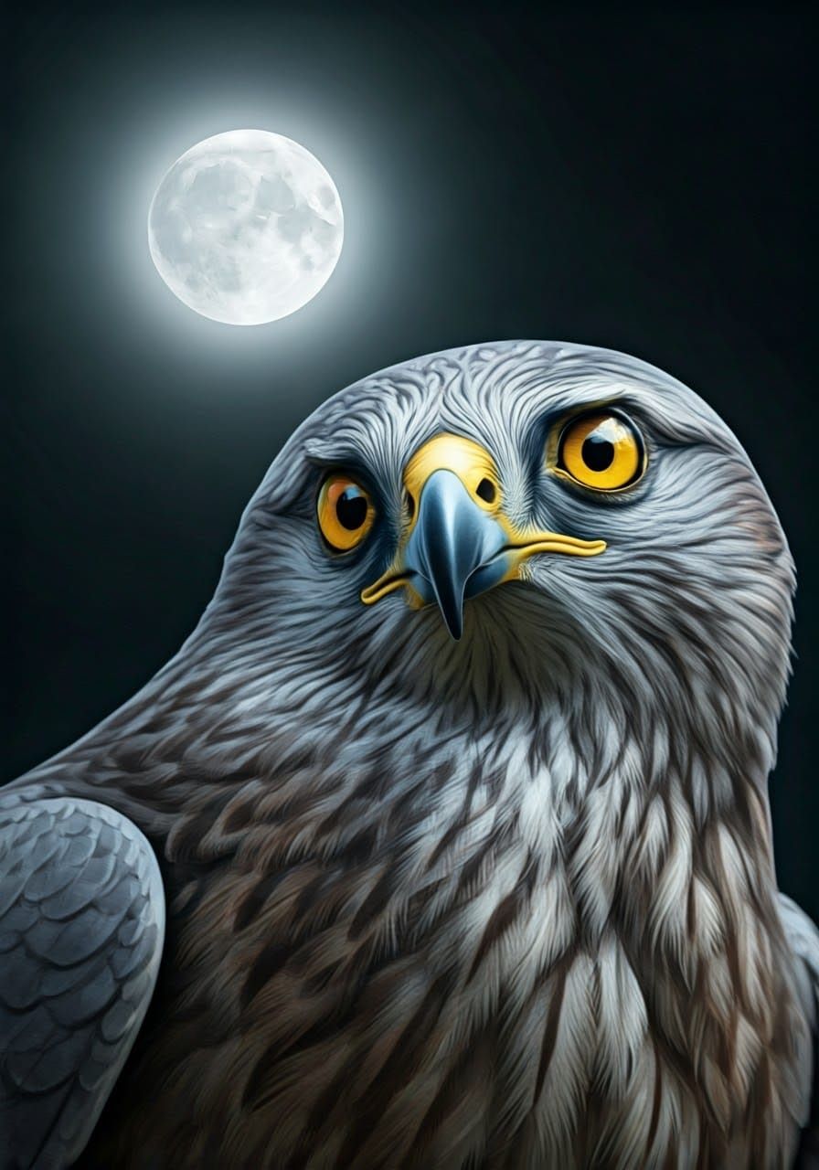 Grey Harrier Hunting Under Moon, Double Exposure Painting
