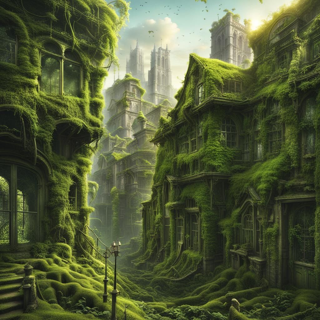 City Overgrown with Vines and Moss