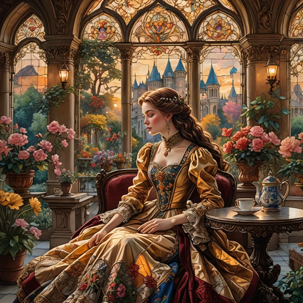 Victorian Palace Sunset Coffee with Flowers