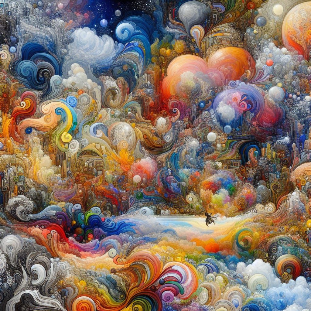 Doodle Universe in Impressionistic Oil and Acrylic