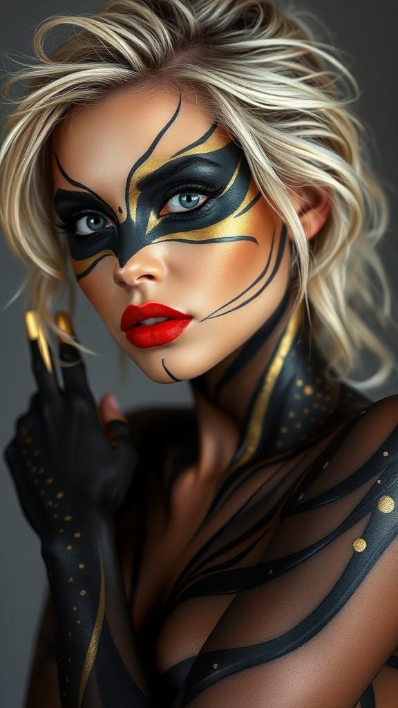 Woman in Hyperrealistic Body Paint with Elaborate Design