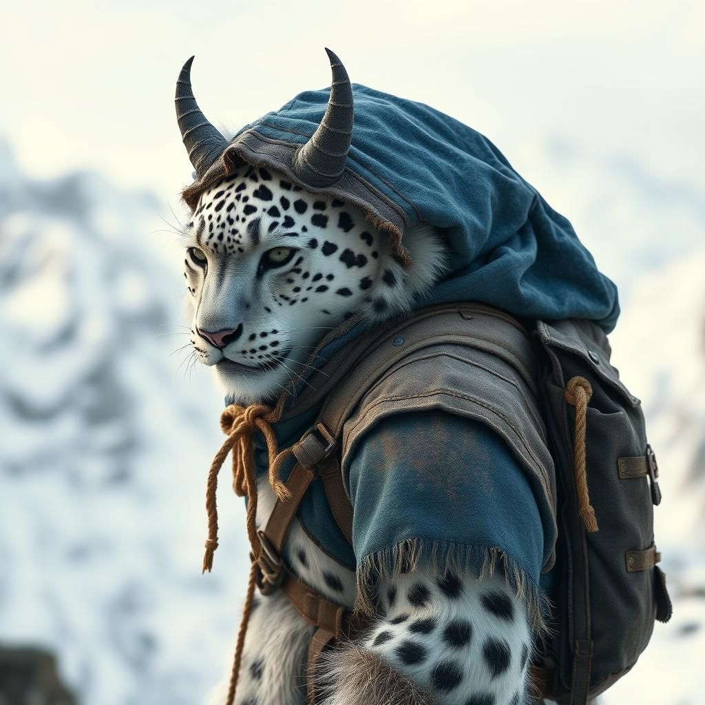 anthropomorphic white humanoid-demonic snow leopard characte...