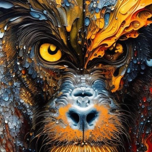 Ghost Gorilla in Liquid Ink Splatter Style