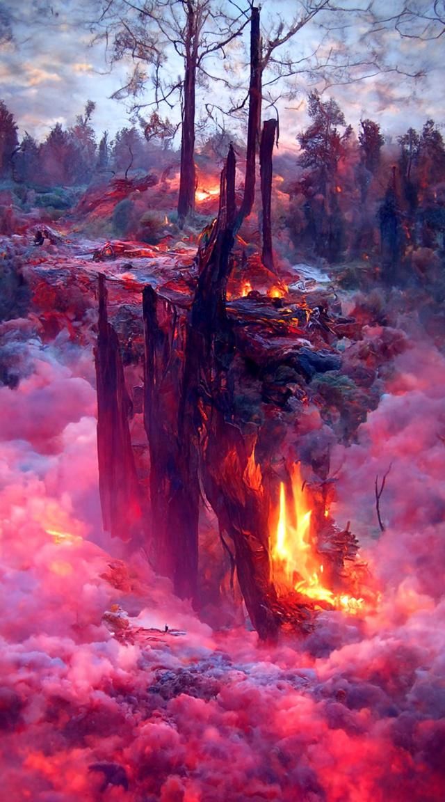 Epic Forest Fire Landscape Painting