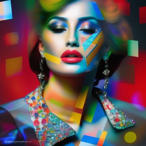 Photorealistic Portrait with Mondrian Overlay