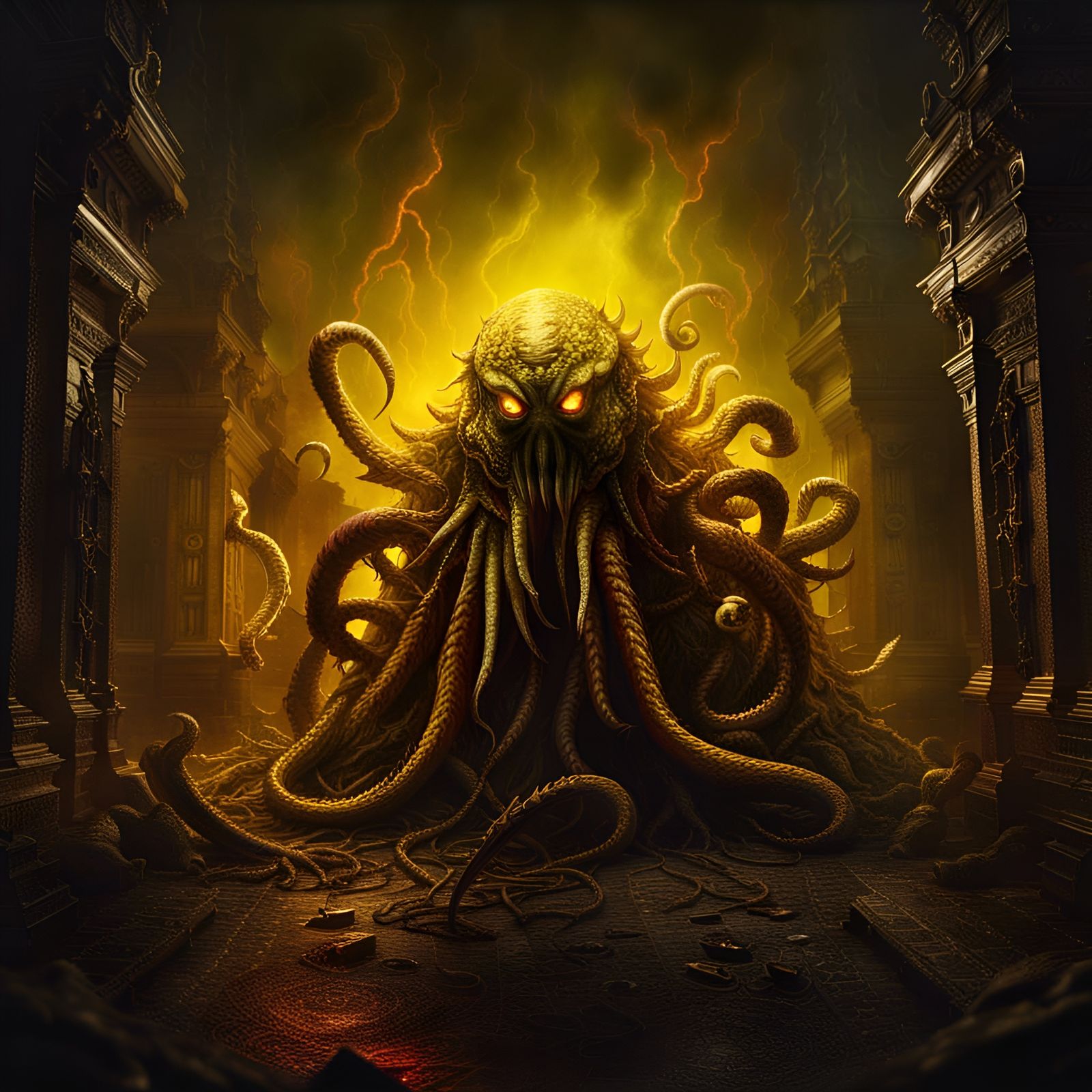 Lovecraftian Horror Monster Emerges from Yellow Mist