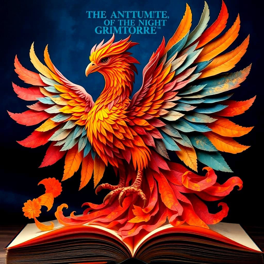 Fiery Phoenix Rising from Autumnal Collage