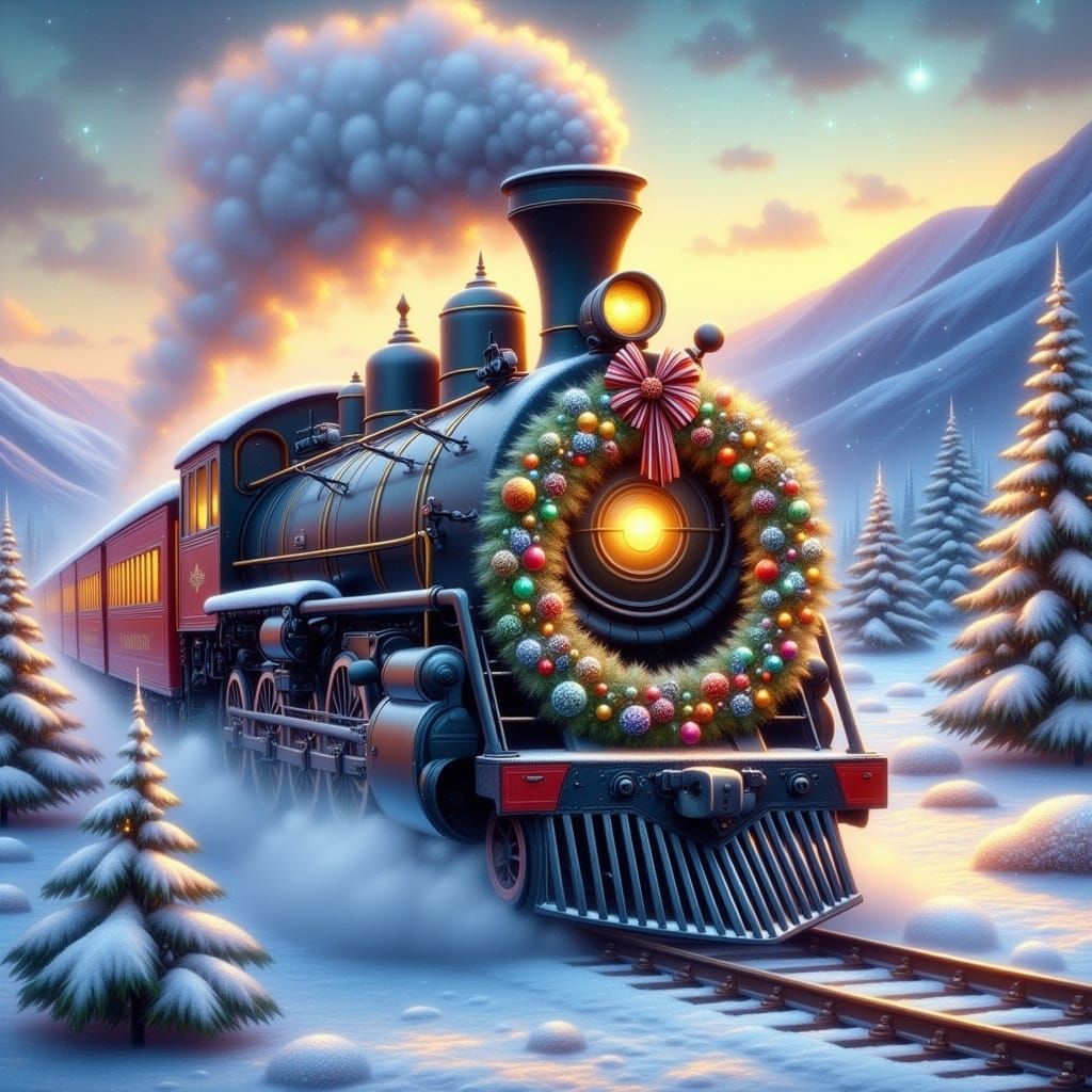 Majestic Polar Express Train in Snowy Wonderland, Inspired b...