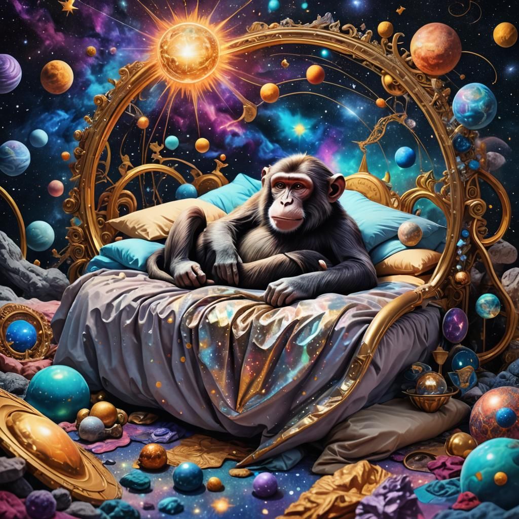 Monkey's Cosmic Bedroom Dream in Astral Illustration