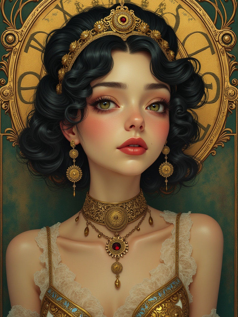 Steampunk Lady in Opulent, Art Nouveau-Inspired Splendor