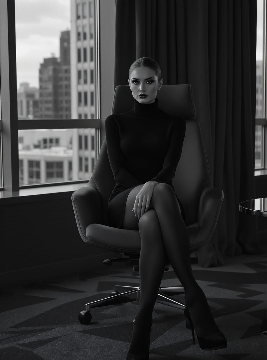 Elegant Woman in Monochrome Fashion Portrait