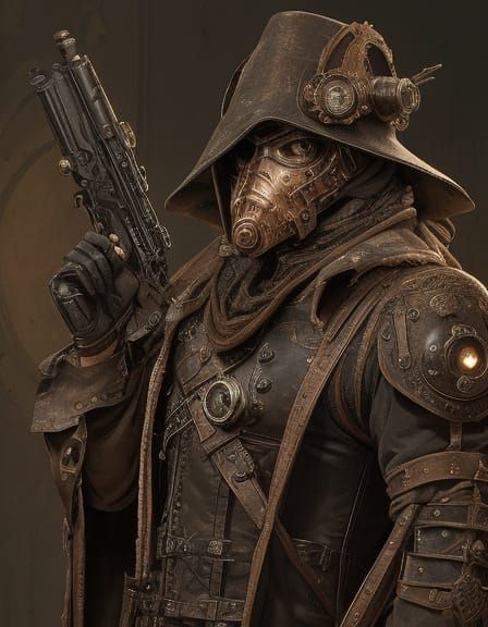 Steampunk Plague Doctor with Cybernetic Gun