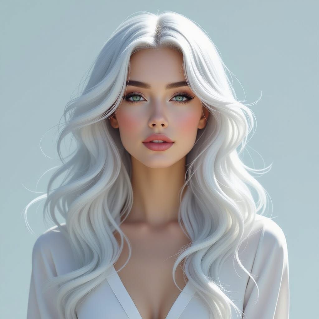Hyperrealistic Flowing White Hair in Pearl Shades