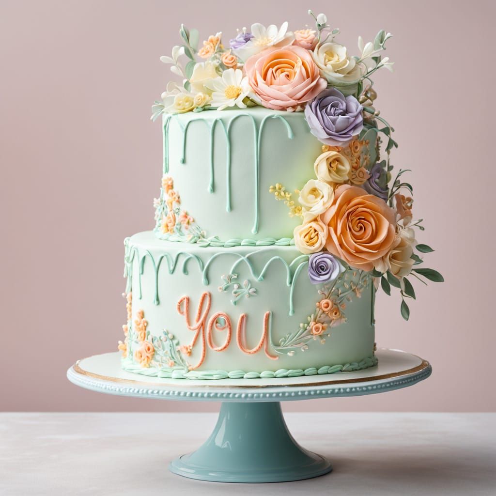 Elegant Layer Cake with Pastel Frosting and Floral Accents