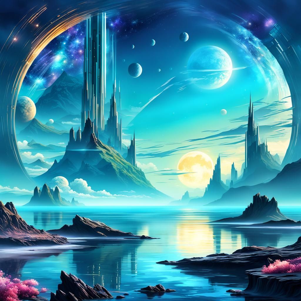 Futuristic Serene Seascape in a Fantastical Space