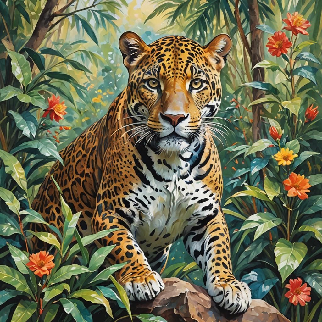 Jaguar Painting in Gouache and Watercolor Style