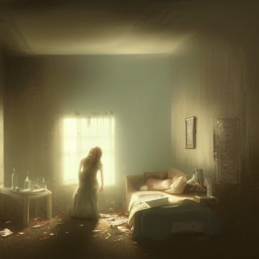 Dilapidated Hotel Suite in Dark Fantasy Style