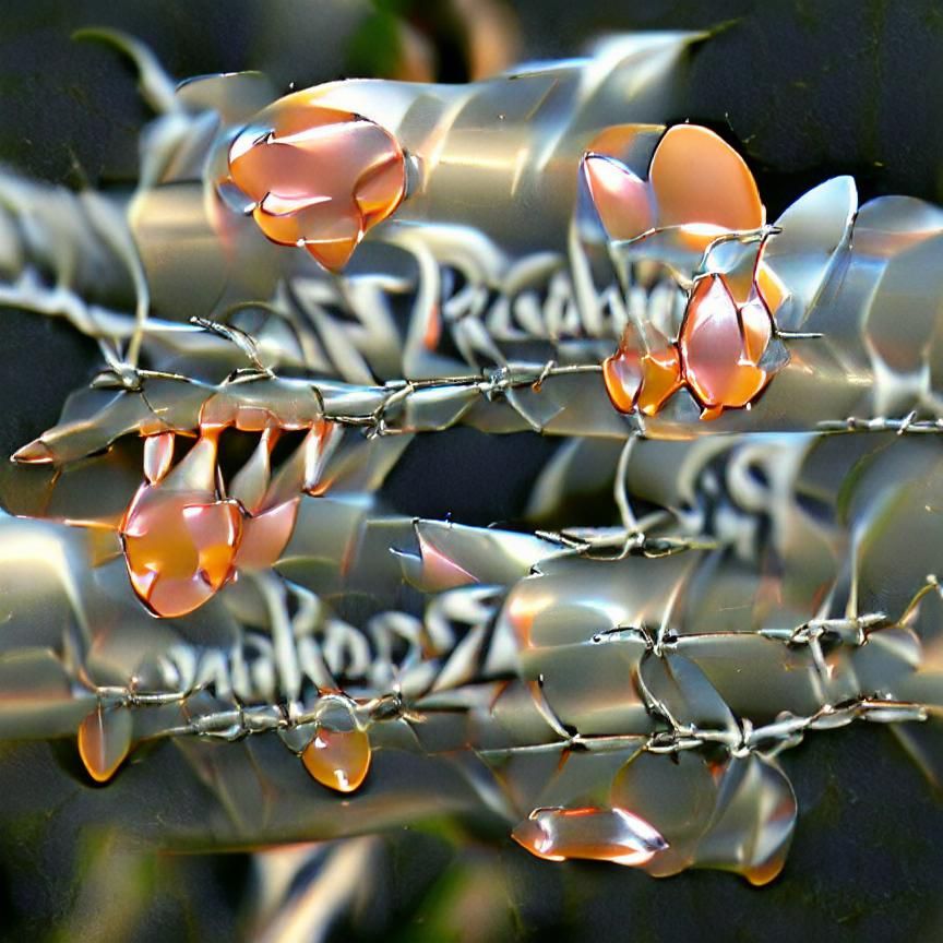 Polished Peach Droplets and Razor Wire