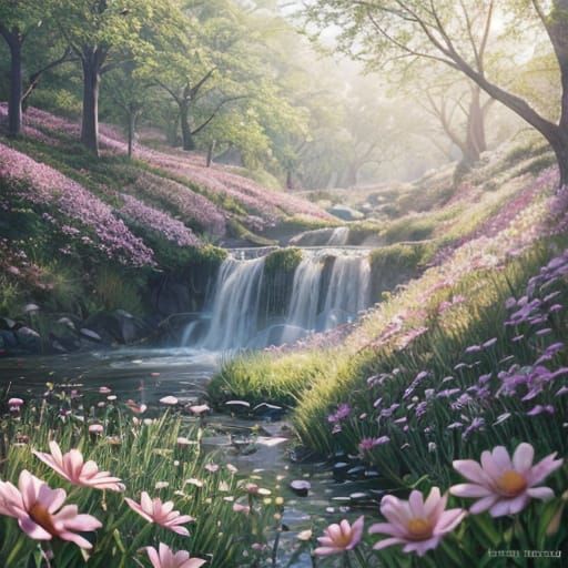 Anime Art Girl Lying in Grass