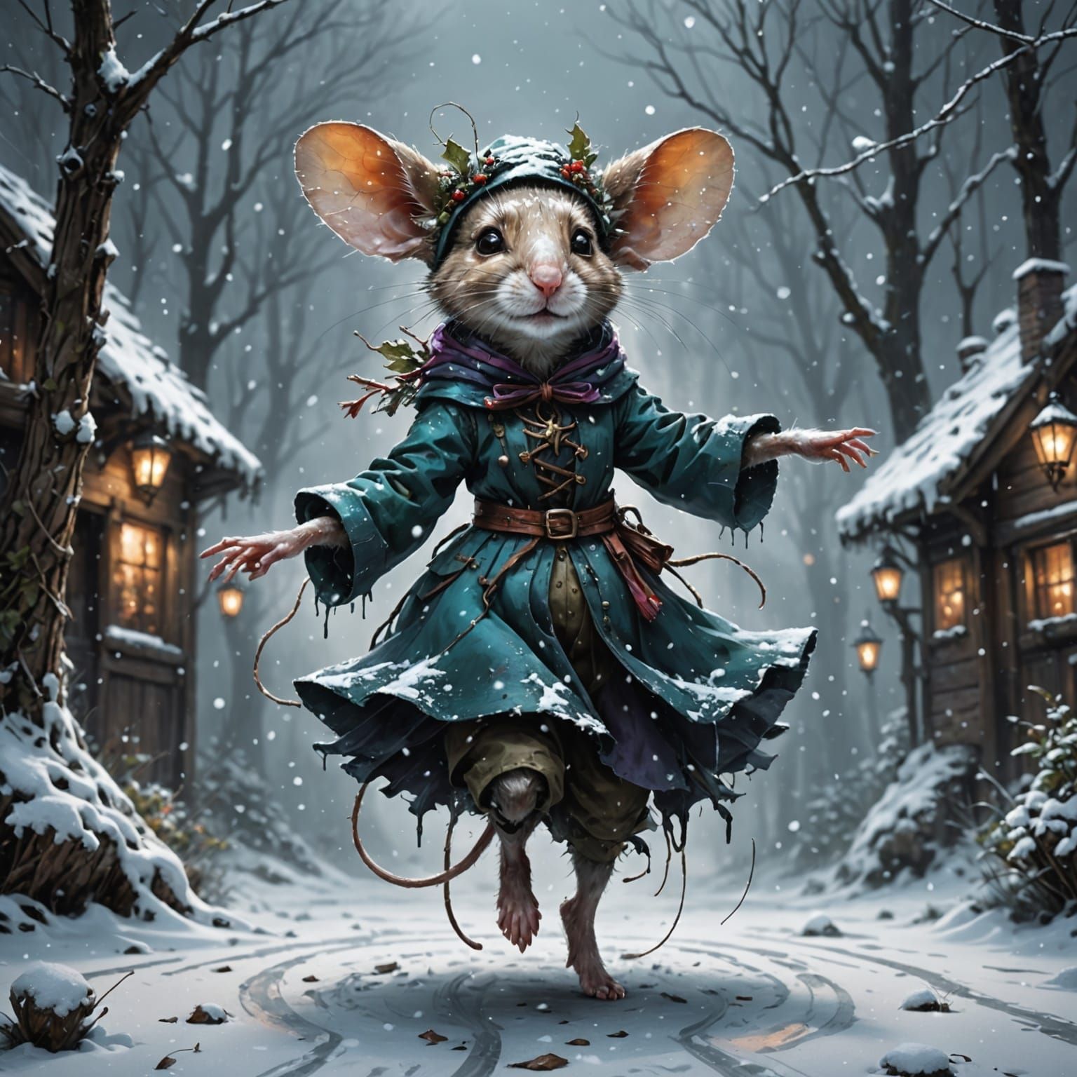 Enchanted Snowscape with Delicate Ballerina Mouse