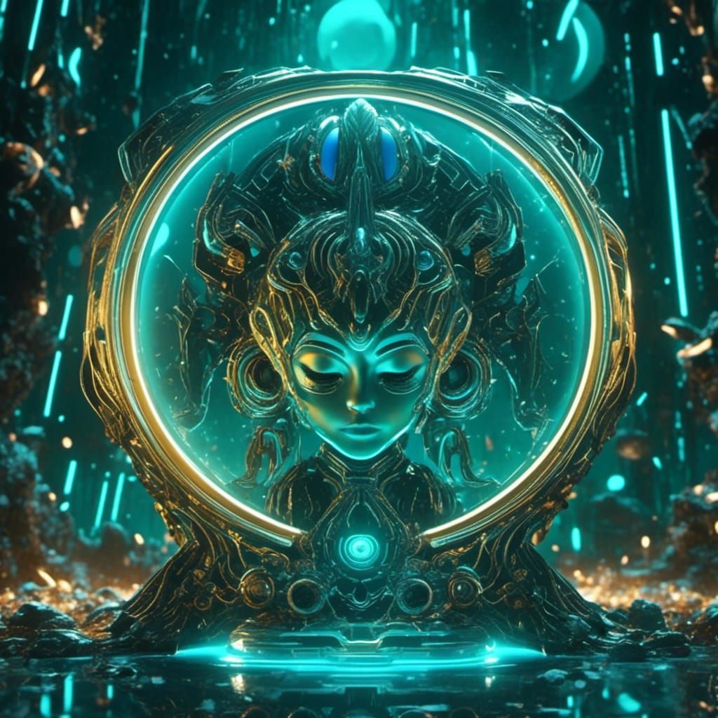 Fantasy Photo Frame with Neon Watermark in Sci-Fi Style