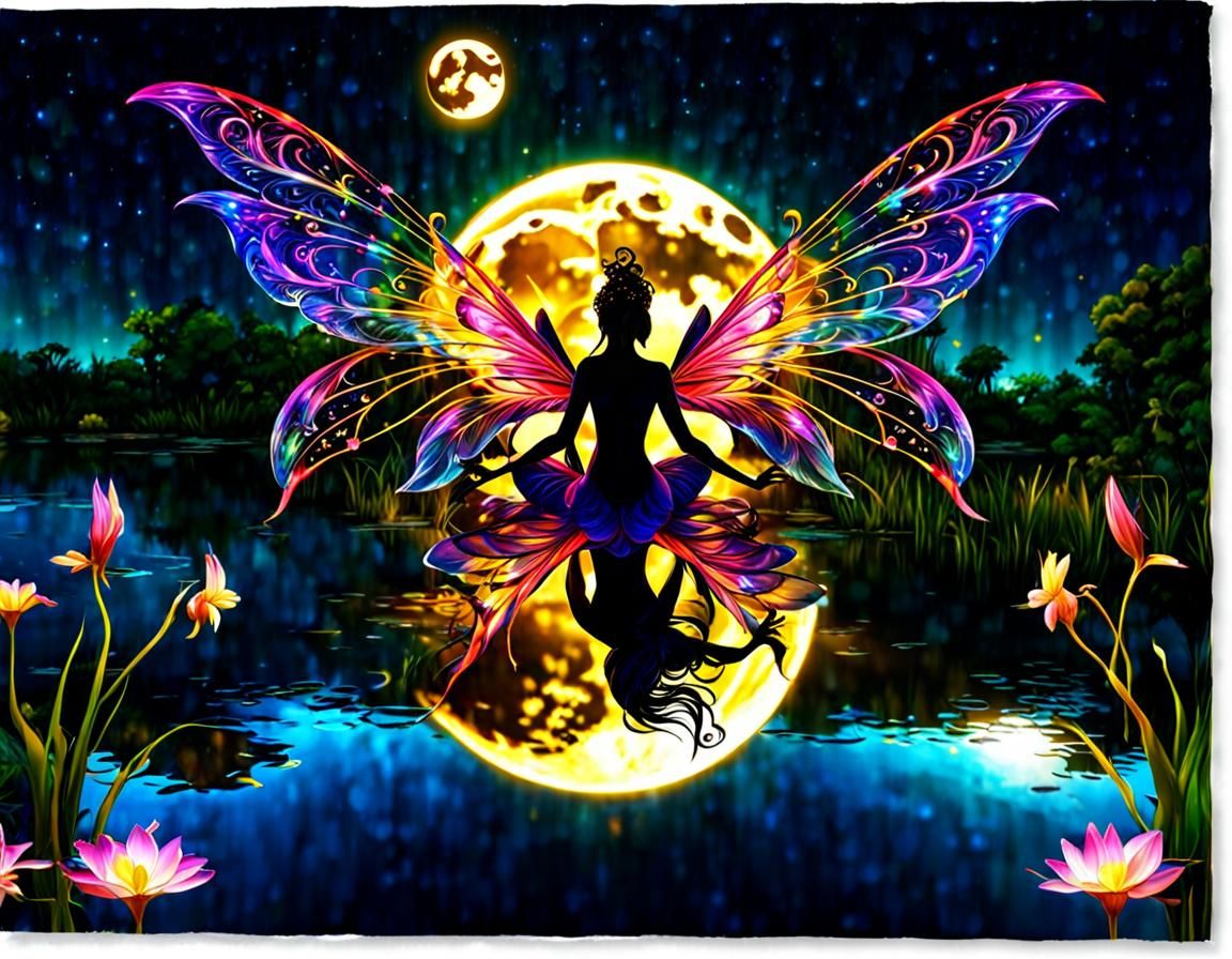 Fairies Dancing Under a Full Moon in Radiant Light
